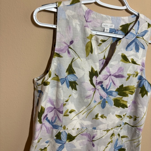 J. Jill Love Linen Marble Floral White and Purple Sleeveless A-Line Shift Dress - Picture 2 of 9